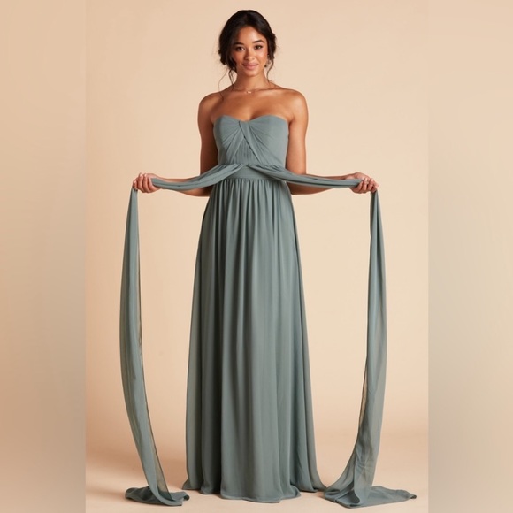New NWT Birdy Grey “Grace” Convertible Chiffon Gown Maxi Dress Sea Glass Green - Picture 5 of 13